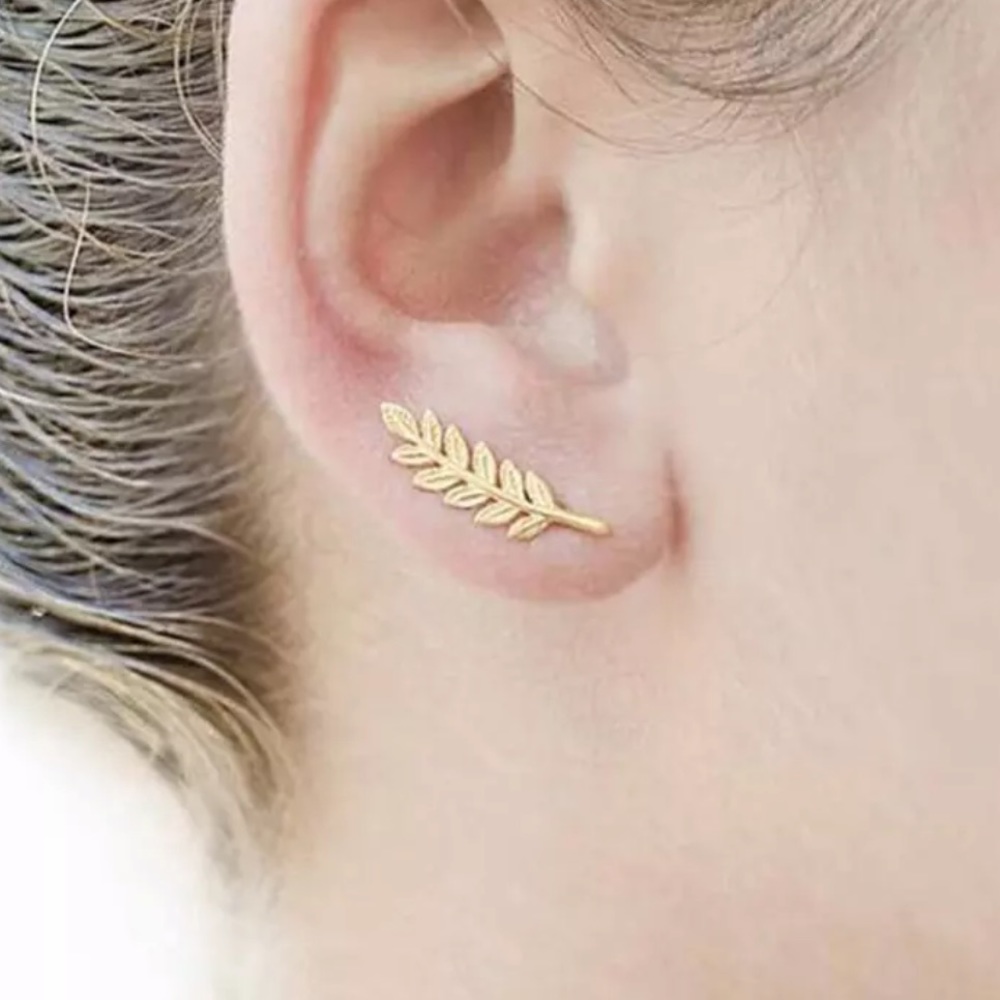 Silver or Gold Leaf Crawler Earring Set